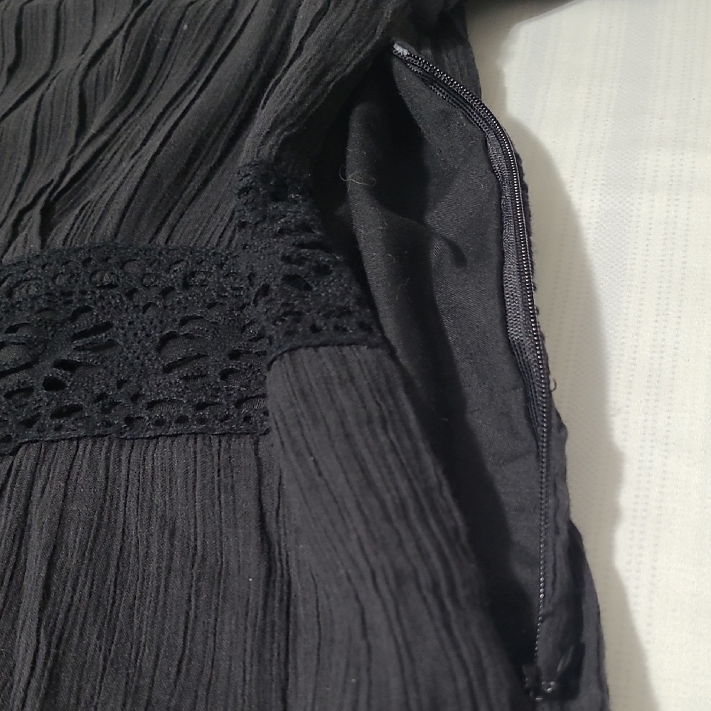 SPENCER JEREMY BLACK LACE TRIM BLACK DRESS 100% COTTON SQUERE NECK LINE A SZ 12 - Picture 8 of 14
